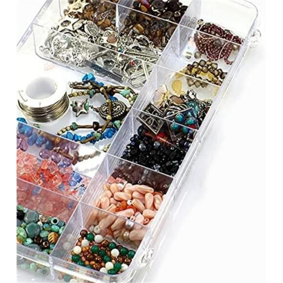Clear Plastic Organizer Box with 18 Adjustable Grids for Jewelry Beads Crafts - Picture 6 of 8